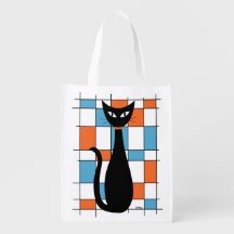 Gato de Meados do Século com Retângulos Laranja e 