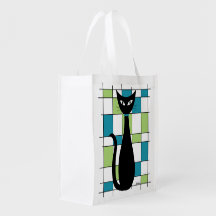 Gato de Meados do Século com Retângulos Verdes e T