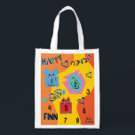 Sacola Ecológica Hanukkah Happy Dançando Sonhos Coloridos<br><div class="desc">Hanukkah Happy Dancing Colorful Dreidels, saco branco de dois lados. Todos os elementos design podem ser editados. Todo o texto editável pode ser excluído e substituído por sua própria mensagem. Use a cor, o tamanho e o estilo da sua fonte favorita. Feliz Hanukkah/Chanukah! Estilo: Bag Reutilizável Vá verde e salve...</div>