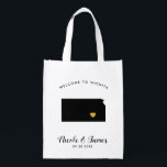Sacola Ecológica Kansas Map Wedding Bag, Black & Dourado Bolsa<br><div class="desc">Preencha este saco de boas-vindas com guloseimas favoritas para os seus hóspedes aproveitarem quando chegarem ao Kansas!</div>