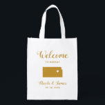 Sacola Ecológica Kansas Map Wedding Bag, Tote Bag Dourada<br><div class="desc">Saco de presentes de boas-vindas para convidados fora da cidade para o seu casamento,  apresentando a imagem do Kansas,  com coração que você pode colocar no local exato. Preencha a bolsa com seus doces favoritos.</div>
