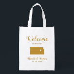 Sacola Ecológica Kansas Map Wedding Bag, Tote Bag Dourada<br><div class="desc">Saco de presentes de boas-vindas para convidados fora da cidade para o seu casamento,  apresentando a imagem do Kansas,  com coração que você pode colocar no local exato. Preencha a bolsa com seus doces favoritos.</div>
