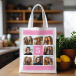 Sacola Ecológica Monograma de Colagem de Fotos do Instagram Rosa-Qu<br><div class="desc">Você pode usar fotos para este design. Use 8 fotos quadradas para criar um presente exclusivo e pessoal. Ou você pode ficar com o filhote hipster e fazer uma moda. Se precisar ajustar as fotos,  clique na ferramenta personalizar para fazer alterações.</div>