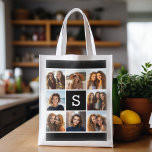 Sacola Ecológica Monograma Personalizado de Colagem de Fotos em Pre<br><div class="desc">Você pode usar fotos do Instagram para este design. Use 8 fotos quadradas para criar um presente exclusivo e pessoal. Ou você pode ficar com o filhote hipster e fazer uma moda. Se precisar ajustar as fotos,  clique na ferramenta personalizar para fazer alterações.</div>