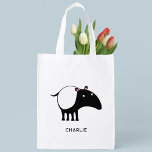Sacola Ecológica Nome Personalizado do Tapir<br><div class="desc">Um fofo Tapir malaio para amantes de animais e espécies selvagens ameaçadas. Arte original de Nic Squirrell. Altere o nome ou texto a ser personalizado.</div>