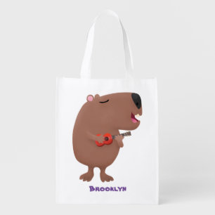 Sacola Ecológica Óptica desenho animado de capybara ukulele