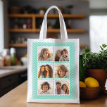 Sacola Ecológica Padrão Mint Chevron com Colagem de Fotos Trendy 6<br><div class="desc">Use imagens de conta Instagram ou outros aplicativos populares de compartilhamento com seis fotos quadradas para criar um presente exclusivo e pessoal. Ou você pode ficar com o filhote hipster e fazer uma moda. Se precisar ajustar as fotos,  clique na ferramenta personalizar para fazer alterações.</div>