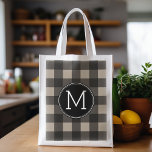 Sacola Ecológica Rustic Linen Black Buffalo Xadrez gingham Monogram<br><div class="desc">Um design robusto e masculino com uma área para monogramas. Um padrão clássico e tradicional que existe há anos. Se precisar ajustar o trabalho de arte ou alterar a fonte,  clique na área personalizar. Isso o levará à ferramenta design onde você pode fazer muitas mudanças.</div>