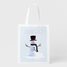 Snowman with hat and scarf. I Love Snow