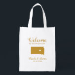 Sacola Ecológica South Dakota Map Wedding Bag de Boas-Vindas, Doura<br><div class="desc">Saco de presentes de boas-vindas para convidados fora da cidade para o seu casamento,  com imagem de Dakota do Sul,  com coração que você pode colocar no local exato. Preencha a bolsa com seus doces favoritos.</div>