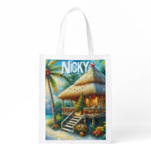 Tropical Hut Christmas Palm Tree Personalized