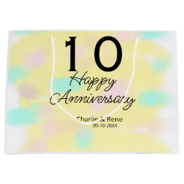 Sacola Para Presentes Grande 10 wedding anniversary yellow pastel name retro bo