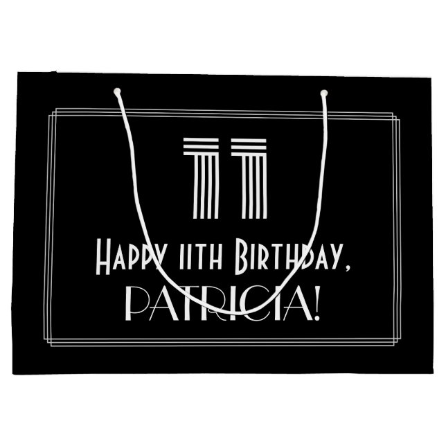 Sacola Para Presentes Grande 11 Aniversário — Art Deco Inspirou Olhar "11" & No (Verso)