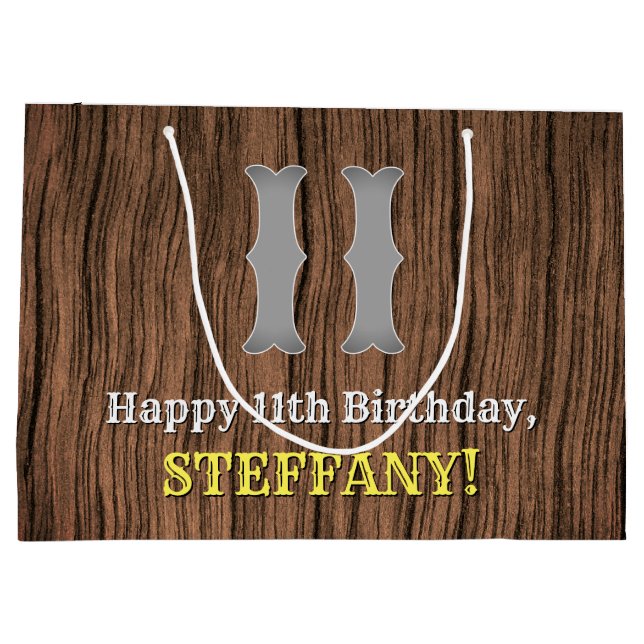 Sacola Para Presentes Grande 11 Birthday: País Inpirado Olhar, Nome (Verso)