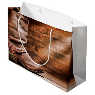 Sacola Para Presentes Grande 12,5lx4wx9h Grande Gift Bag Bowboy Boots Madeira C
