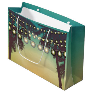 Sacola Para Presentes Grande 12,5lx4wx9h Large Gift Bag Beach Sunset Palm Trees