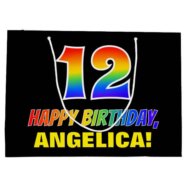 Sacola Para Presentes Grande 12 Aniversário: Negrito, Divertido, Simples, Arco- (Verso)