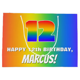 Sacola Para Presentes Grande 12 Aniversário: Padrão Colorido e Divertido do Arc