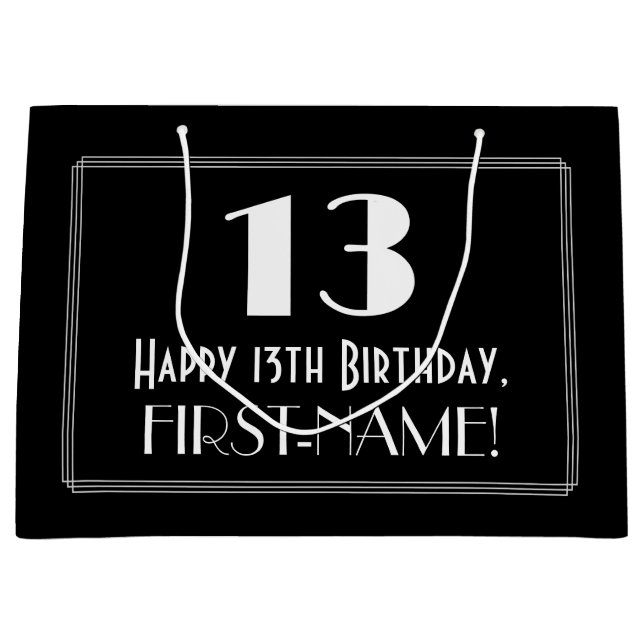Sacola Para Presentes Grande 13 Aniversário: Art Deco Estilo Inspirado "13", No (Frente)