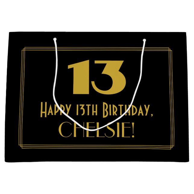 Sacola Para Presentes Grande 13 Aniversário — Art Deco Inspirou Olhar "13" & No (Frente)