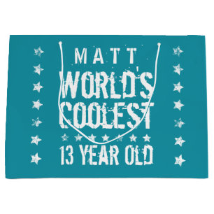 Sacola Para Presentes Grande 13 Birthday World's Coolest Teal Z13 de 13 anos
