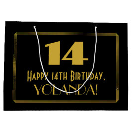 Sacola Para Presentes Grande 14 Aniversário — Art Deco Inspirou Olhar "14" & No