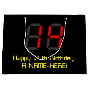 Sacola Para Presentes Grande 14 Aniversário: Estilo de Relógio Digital Vermelho
