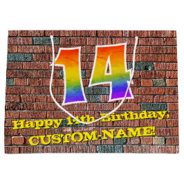 Sacola Para Presentes Grande 14 de aniversário: Arco-Íris divertido inspirado n