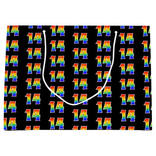 Sacola Para Presentes Grande 14 de aniversário: Diversão do evento Rainbow Núme (Frente)