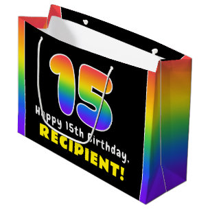 Sacola Para Presentes Grande 15 Aniversário: Arco-Íris Colorido nº 15, Nome Per