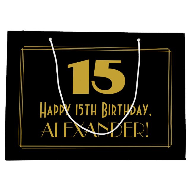 Sacola Para Presentes Grande 15 Aniversário — Art Deco Inspirou Olhar "15" & No (Verso)