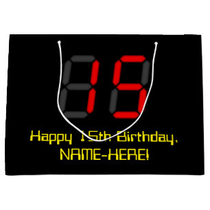 Sacola Para Presentes Grande 15 Aniversário: Estilo de Relógio Digital Vermelho