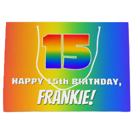 Sacola Para Presentes Grande 15 Aniversário: Padrão Colorido e Divertido do Arc