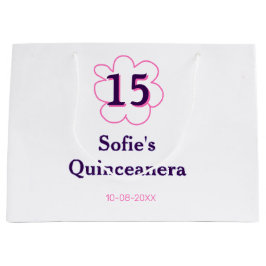 Sacola Para Presentes Grande 15 quinceanera feliz aniversário rosa púrpura