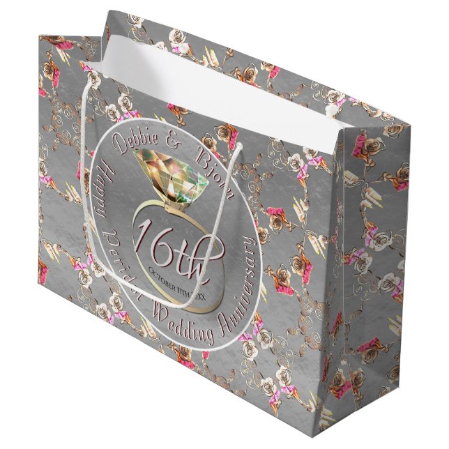 Sacola Para Presentes Grande 16º aniversário de casamento Peridot, Velas, Estad (Frente inclinada)