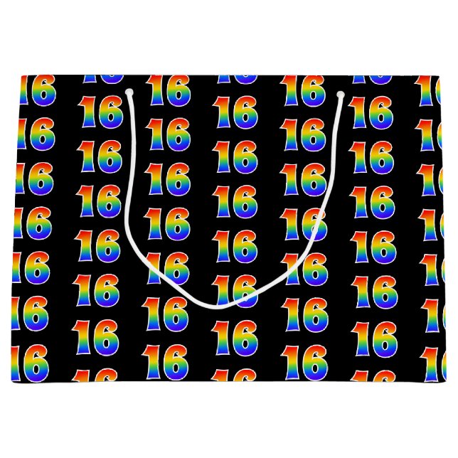 Sacola Para Presentes Grande 16º aniversário: Diversão do evento Rainbow Número (Frente)