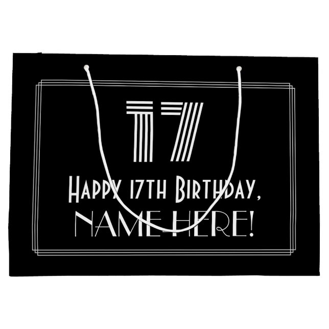 Sacola Para Presentes Grande 17.o aniversário — Art Deco Inspirou Olhar "17" &  (Verso)