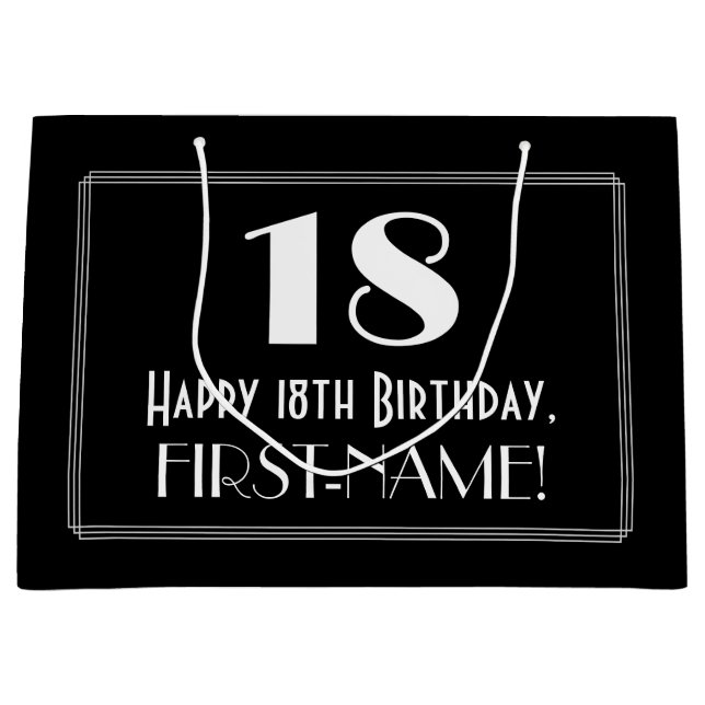 Sacola Para Presentes Grande 18.º Aniversário: Art Deco Inspira Estilo 18, Nome (Frente)