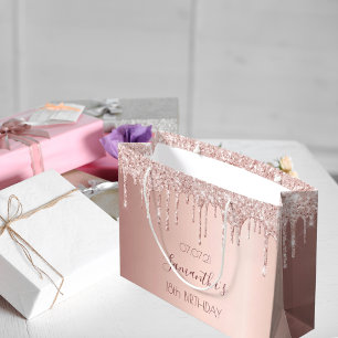 Sacola Para Presentes Grande 18 anos 18 rosa dourado brilho cor-de-rosa