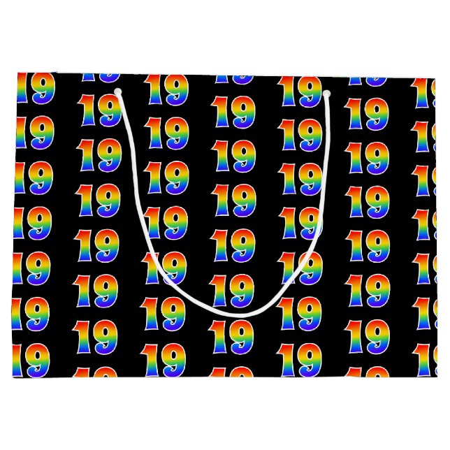 Sacola Para Presentes Grande 19º aniversário: Diversão do evento Rainbow Número (Verso)