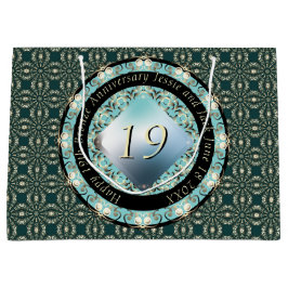 Sacola Para Presentes Grande 19º Aniversário do Casamento Acquamarine Medallion