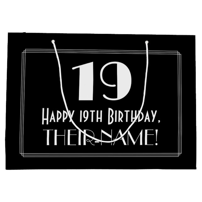 Sacola Para Presentes Grande 19.º Aniversário: Art Deco Inspira Estilo "19", No (Verso)