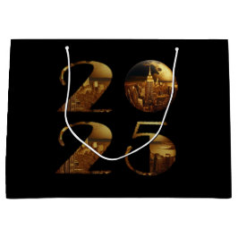 Sacola Para Presentes Grande 2025 Dourado Ano Novo-Ball-NYC