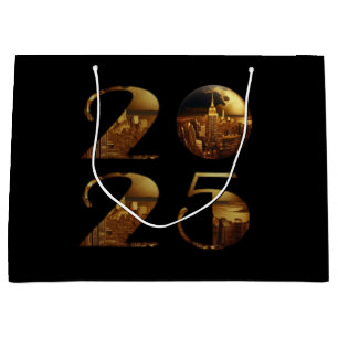 Sacola Para Presentes Grande 2025 Dourado Ano Novo-Ball-NYC