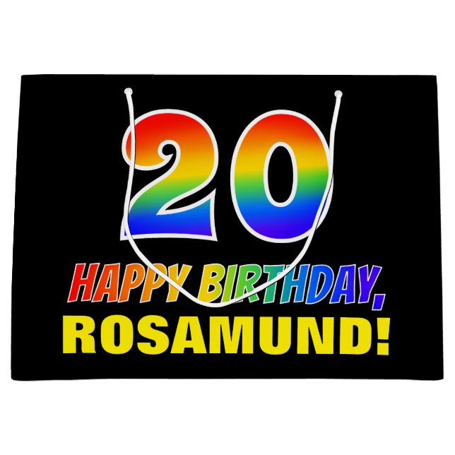 Sacola Para Presentes Grande 20 Aniversário: Negrito, Divertido, Simples, Arco- (Frente)