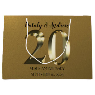 Sacola Para Presentes Grande 20 de ouro Metálico Aniversário de Casamento
