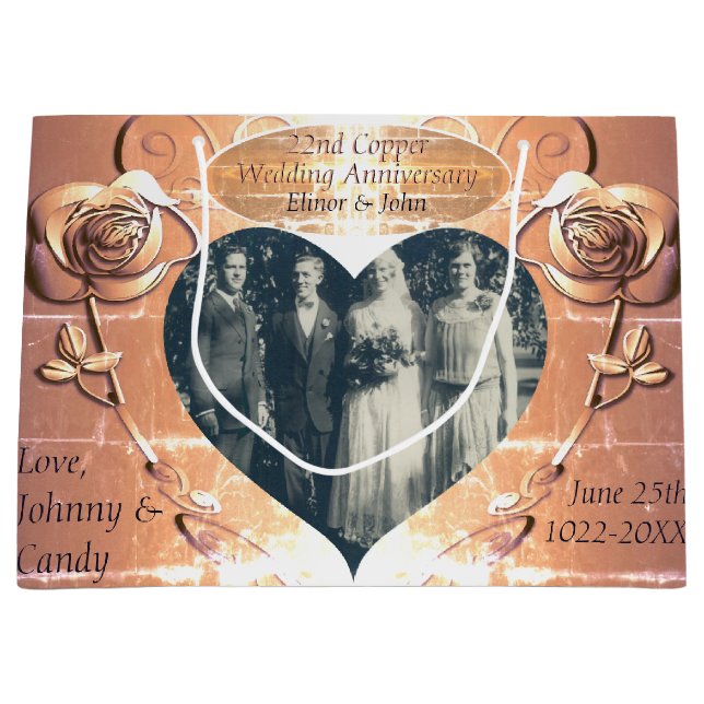 Sacola Para Presentes Grande 22º aniversário de casamento/7 Copper +PhotoGift B (Frente)