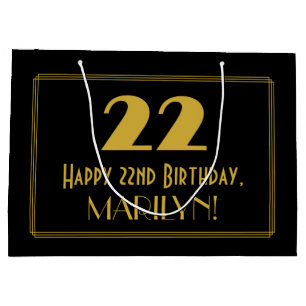 Sacola Para Presentes Grande 22.o Aniversário — Art Deco inspirou "22" e nom