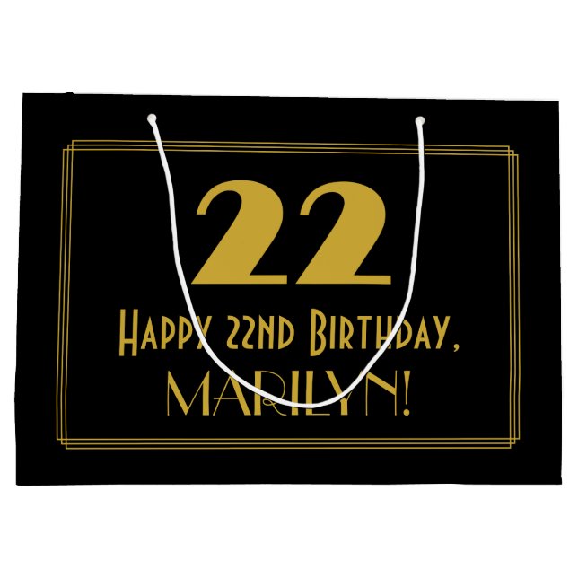 Sacola Para Presentes Grande 22.o aniversário — Art Deco Inspirou "22" & Nome (Verso)