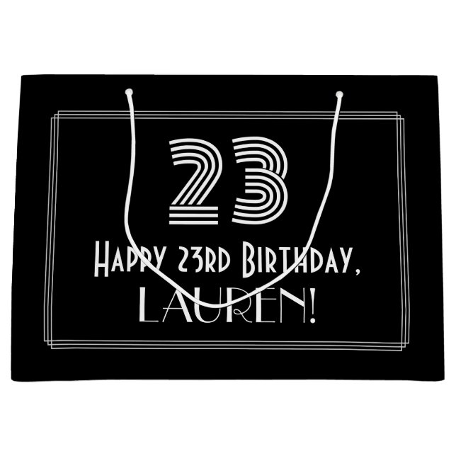 Sacola Para Presentes Grande 23.o aniversário — Art Deco Inspirou o Olho "23" & (Frente)